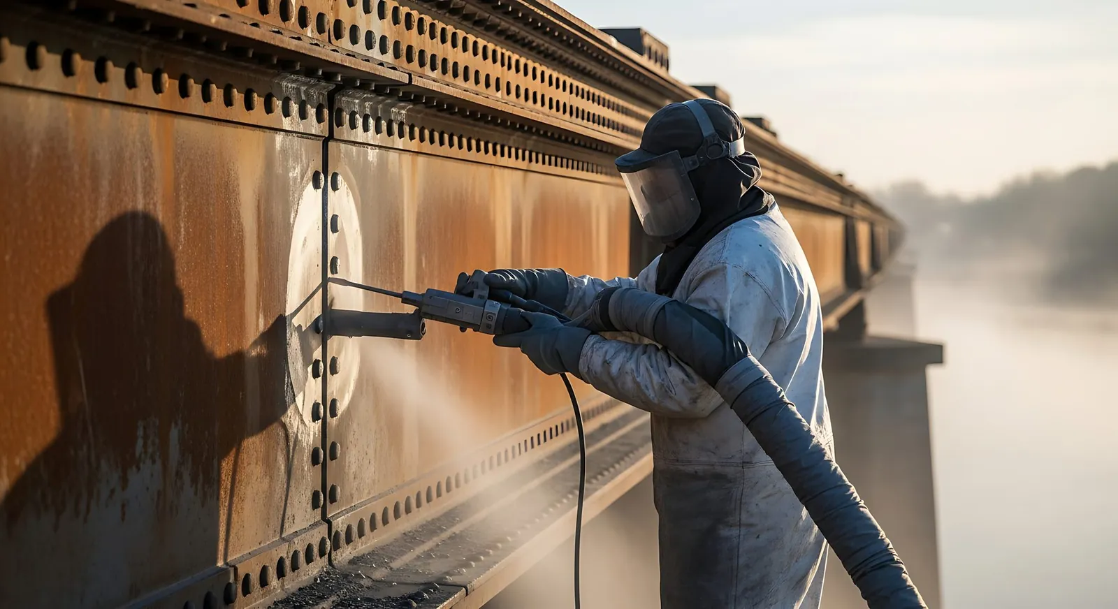 Envirex technician in protective gear performing lead abatement work in a NYC apartment